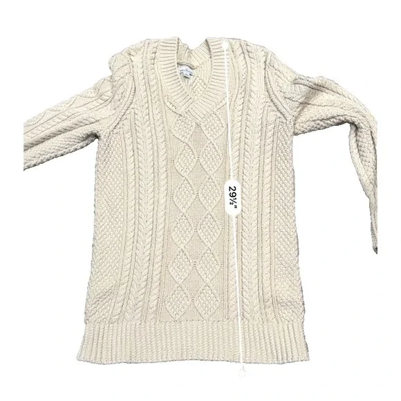 LL Bean Fisherman Cable Knit Sweater Cotton V Neck Men's Small Preppy Old Money - Picture 8 of 10